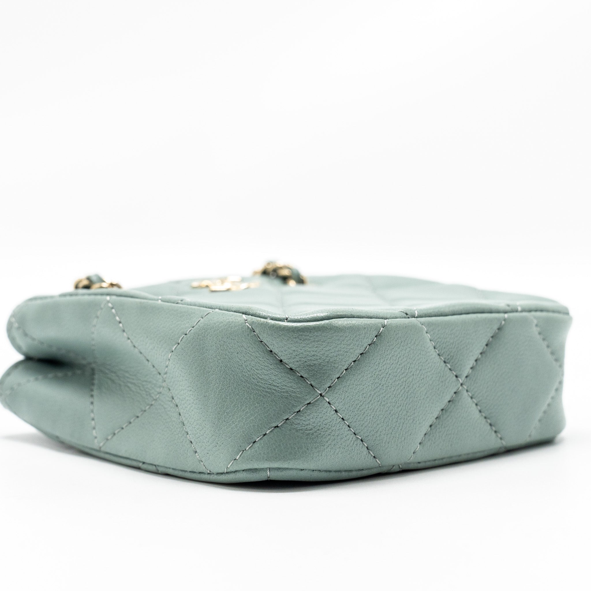 Chanel mini quilted chain bag lambskin light blue L