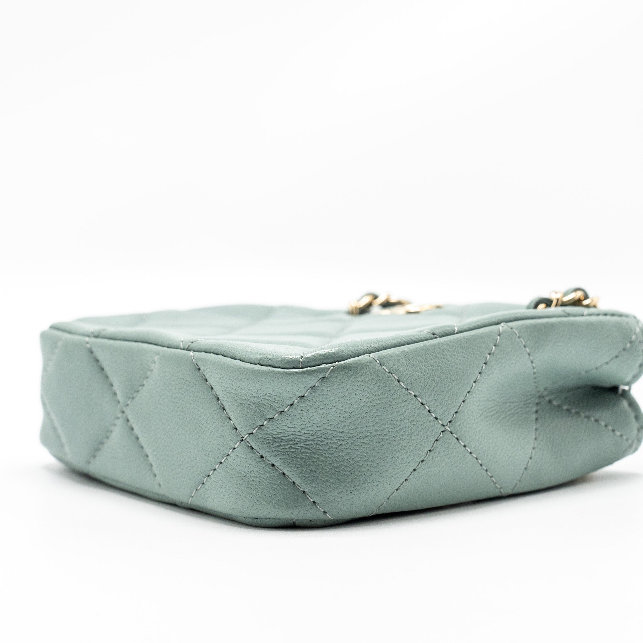 Chanel mini quilted chain bag lambskin light blue L