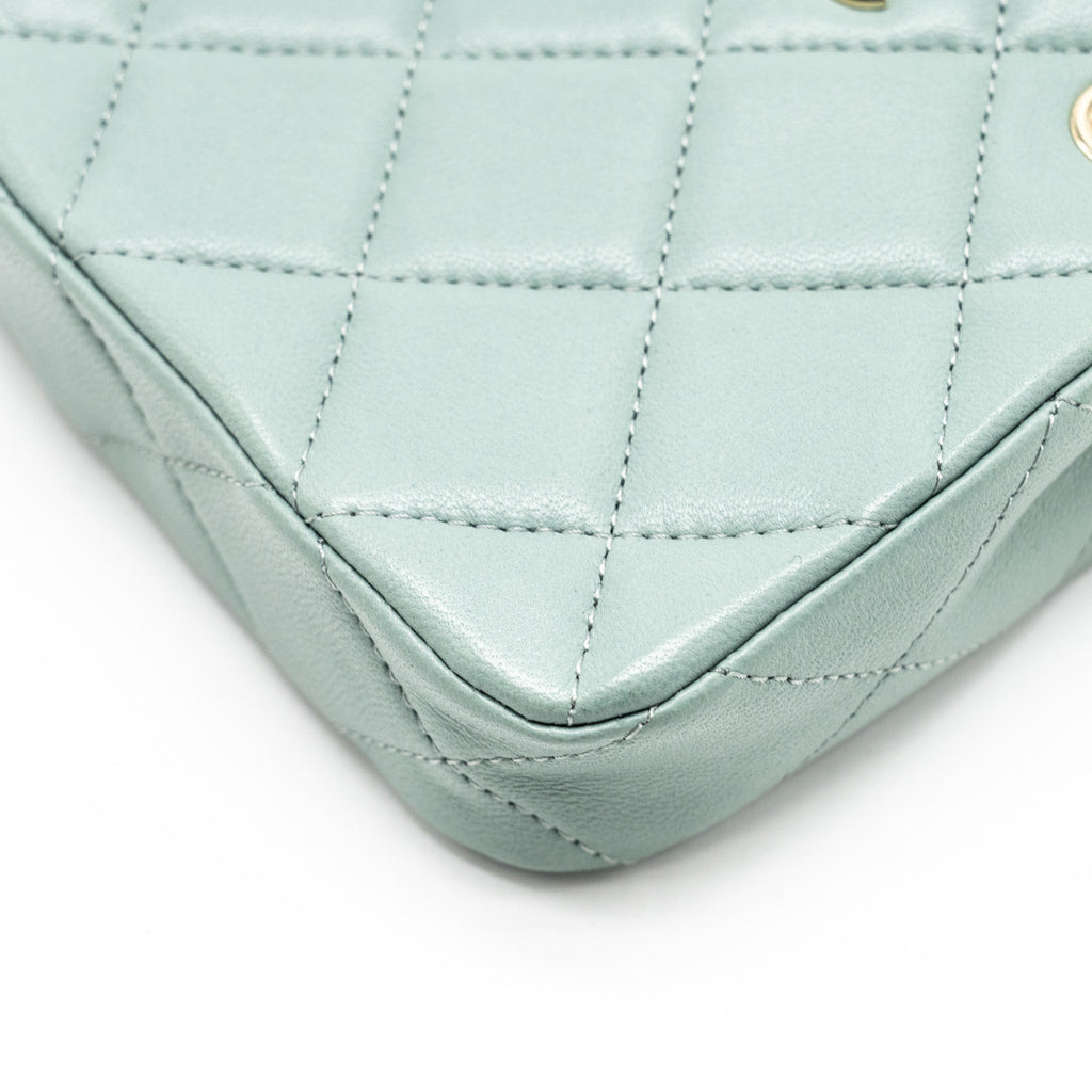 Chanel mini quilted chain bag lambskin light blue L