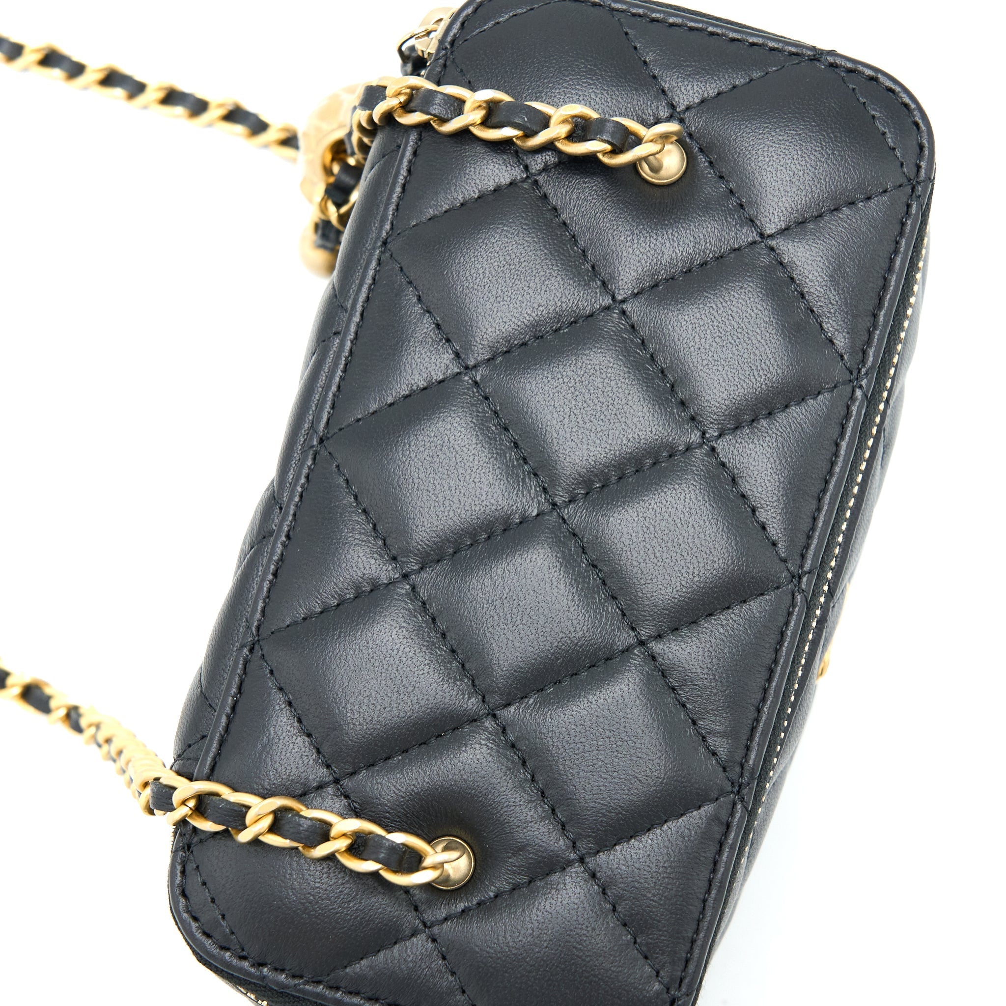 Chanel Pearl Crush Long Vanity with Chain Lambskin Black  (Microchip)