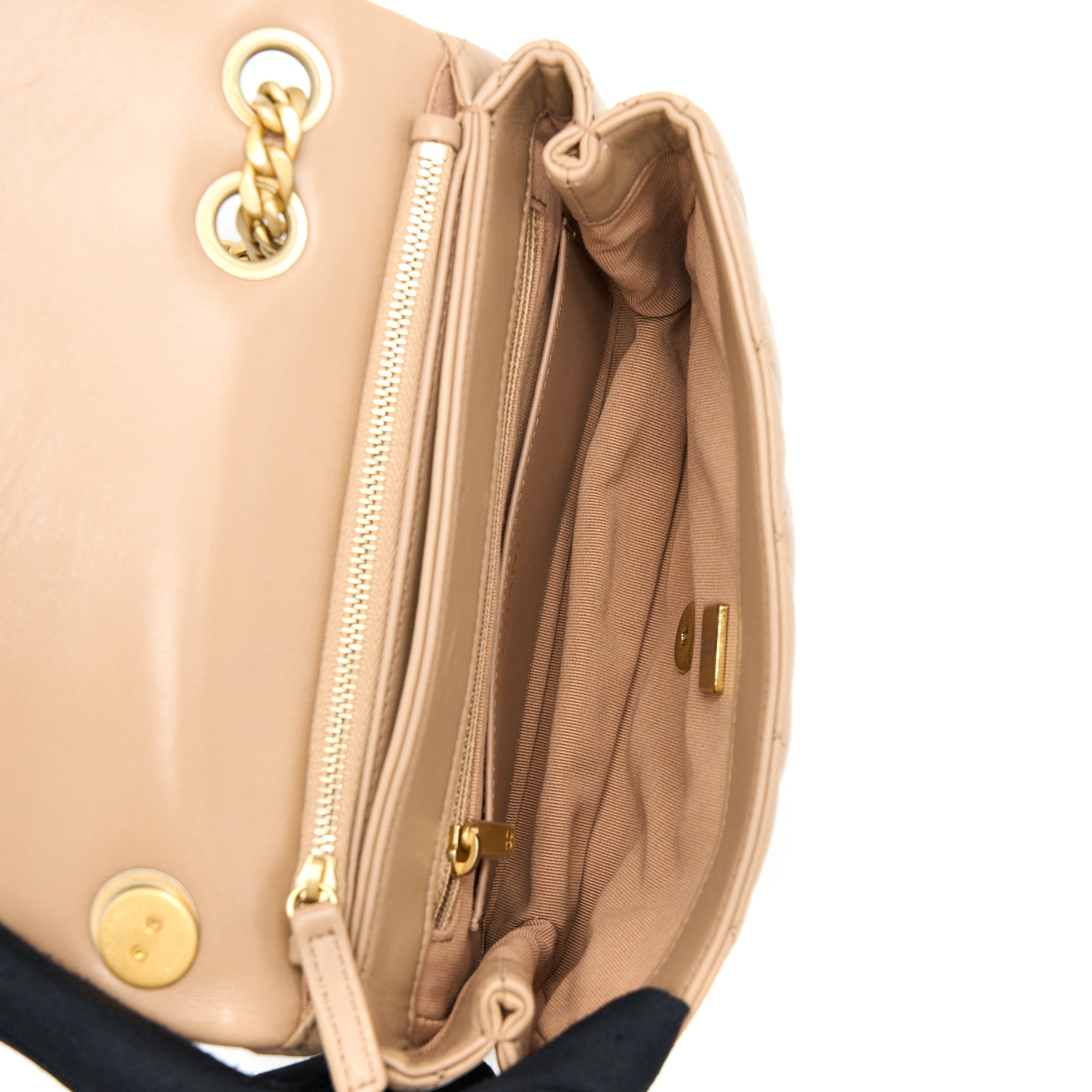Chanel 22K Gold Pillar Adjustable Chain Flap Bag Lambskin Beige  (Microchip)