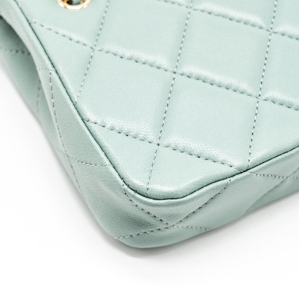 Chanel mini quilted chain bag lambskin light blue L