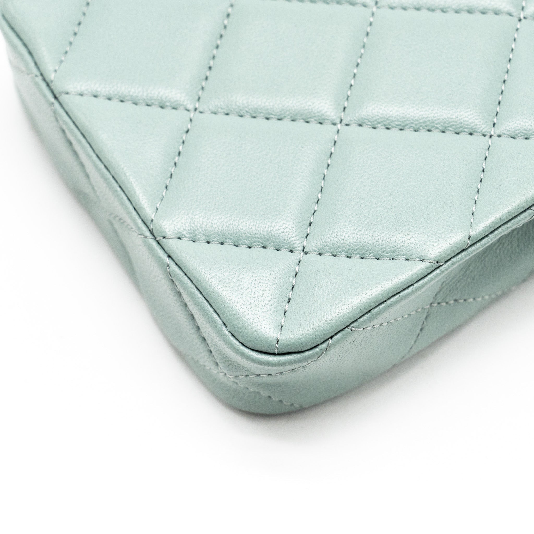 Chanel mini quilted chain bag lambskin light blue L
