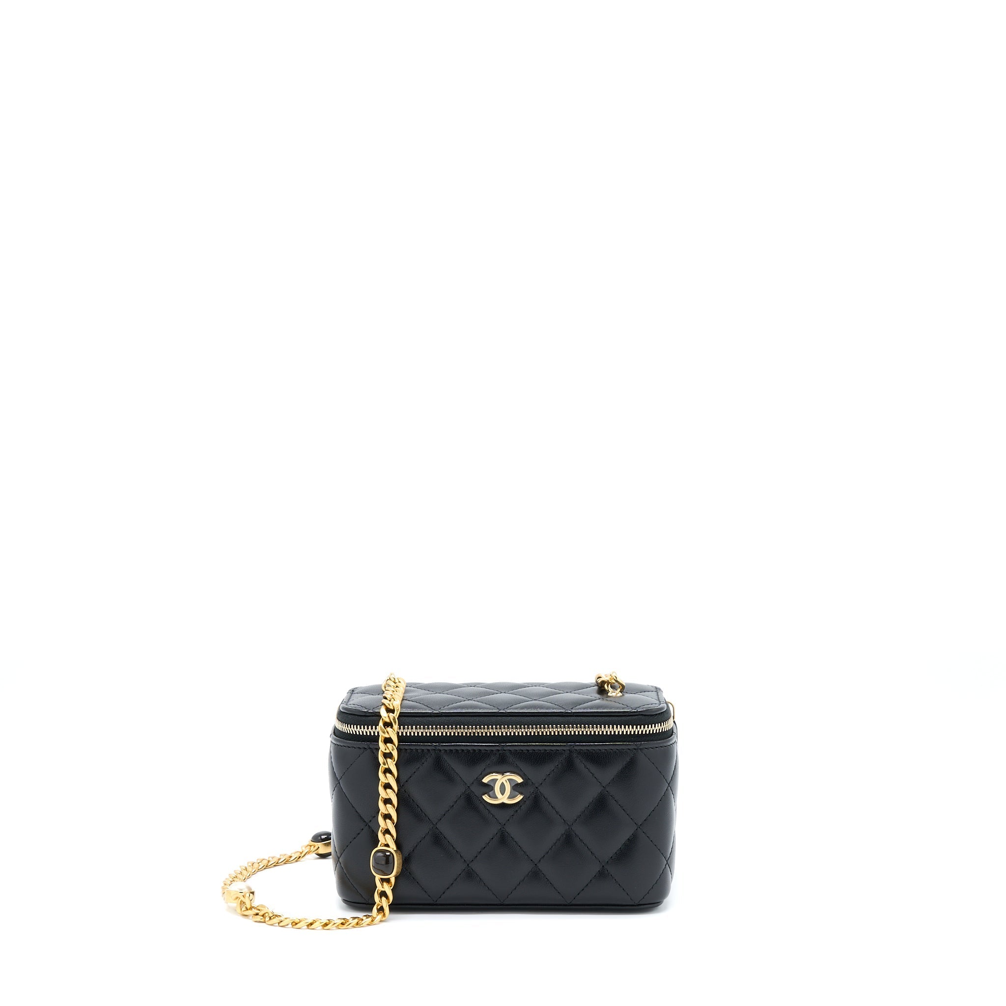 Chanel Long Vanity With Detailed Chain Lambskin Black