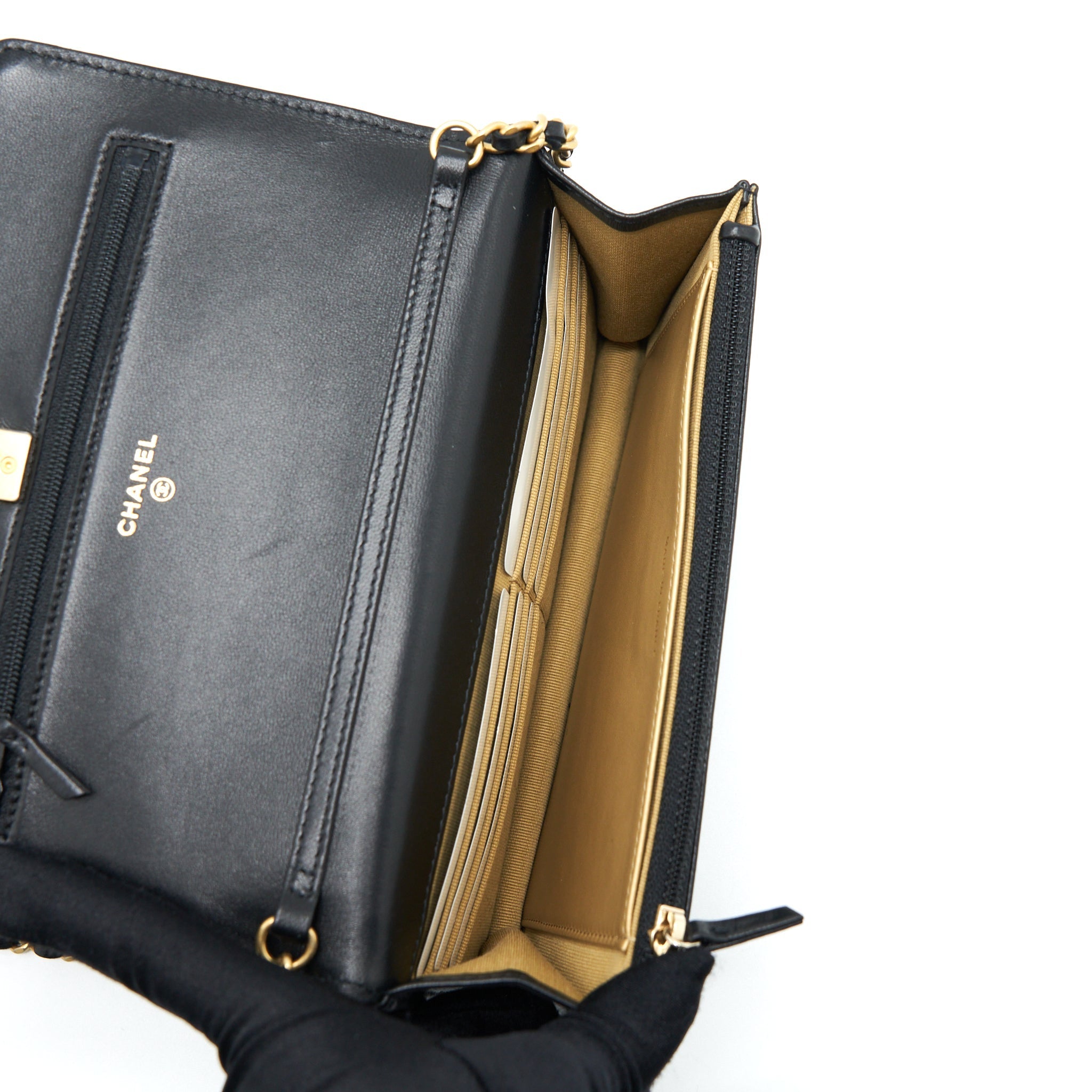 Chanel Pearl Crush Wallet On Chain Lambskin Black