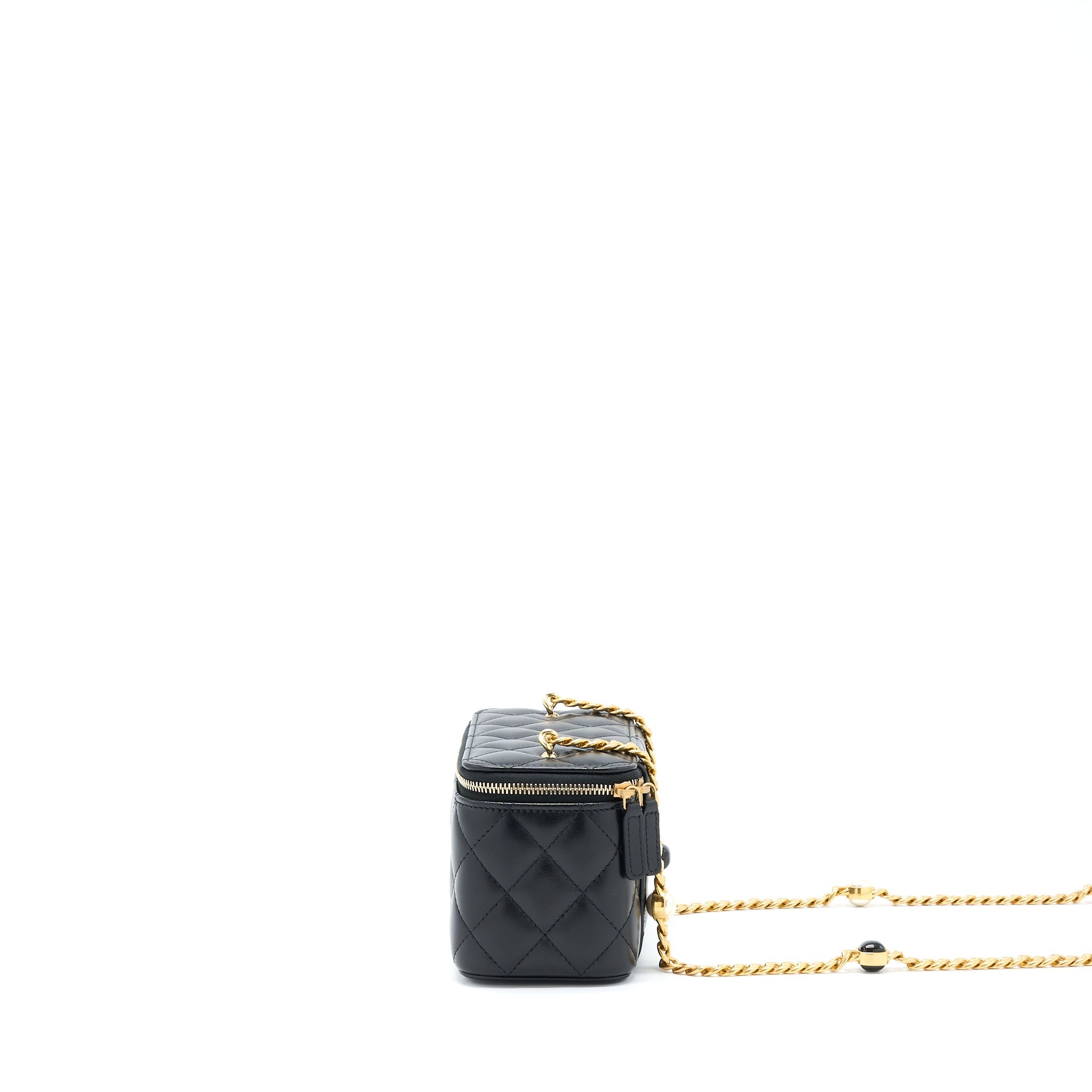 Chanel Long Vanity With Detailed Chain Lambskin Black