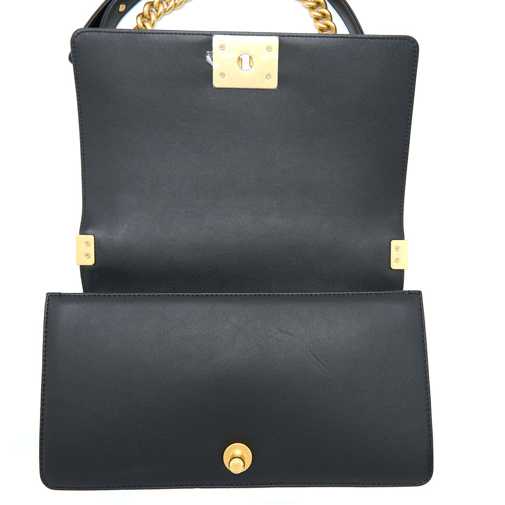 Chanel Medium Boy Bag Lambskin Black Brushed  (Microchip)