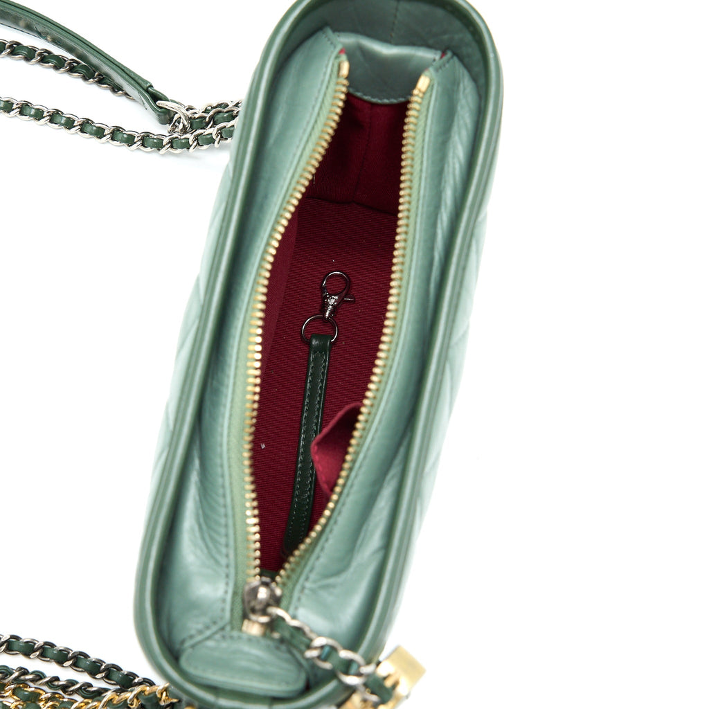 Chanel Small Gabrielle Hobo Bag Aged Calfskin Green Multicolour with Multicolour Hardware