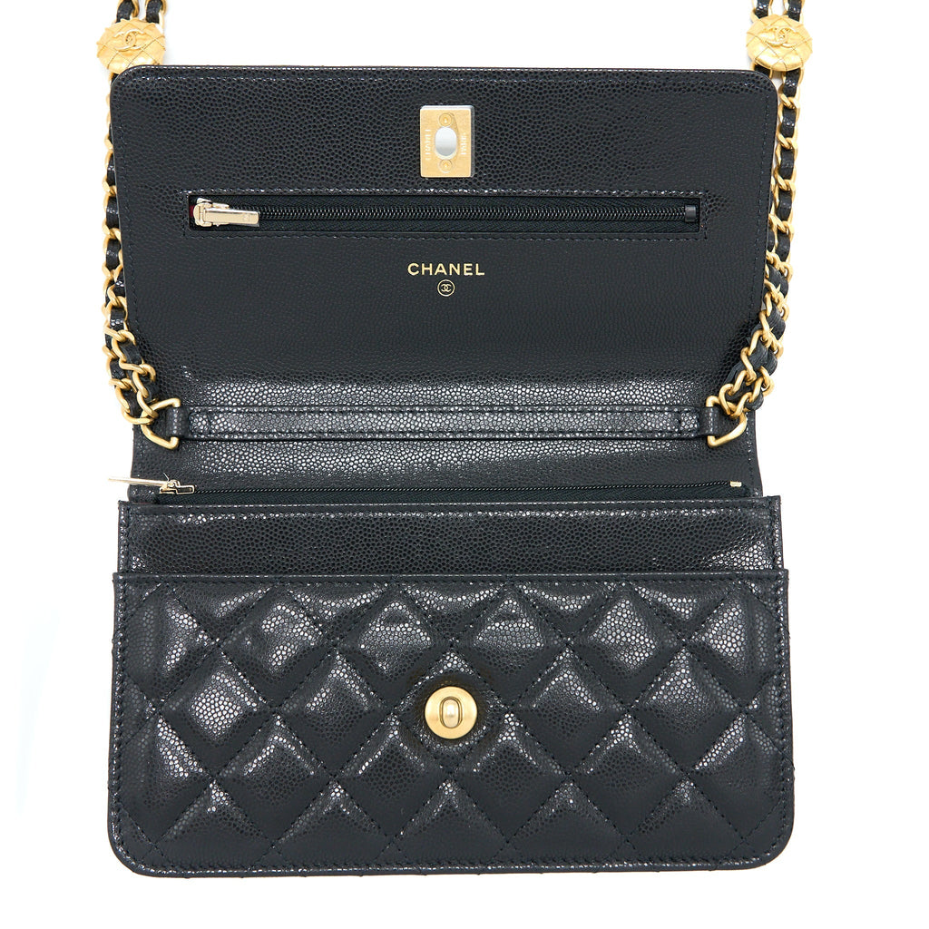 Chanel 22A Wallet On Chain Caviar Black  (Microchip)