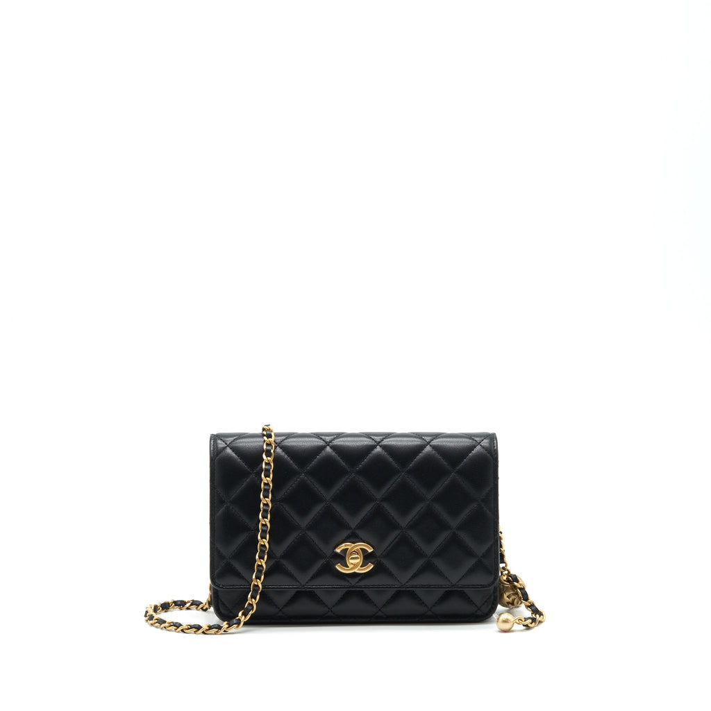 Chanel 22C Pearl Crush Wallet On Chain Lambskin Black