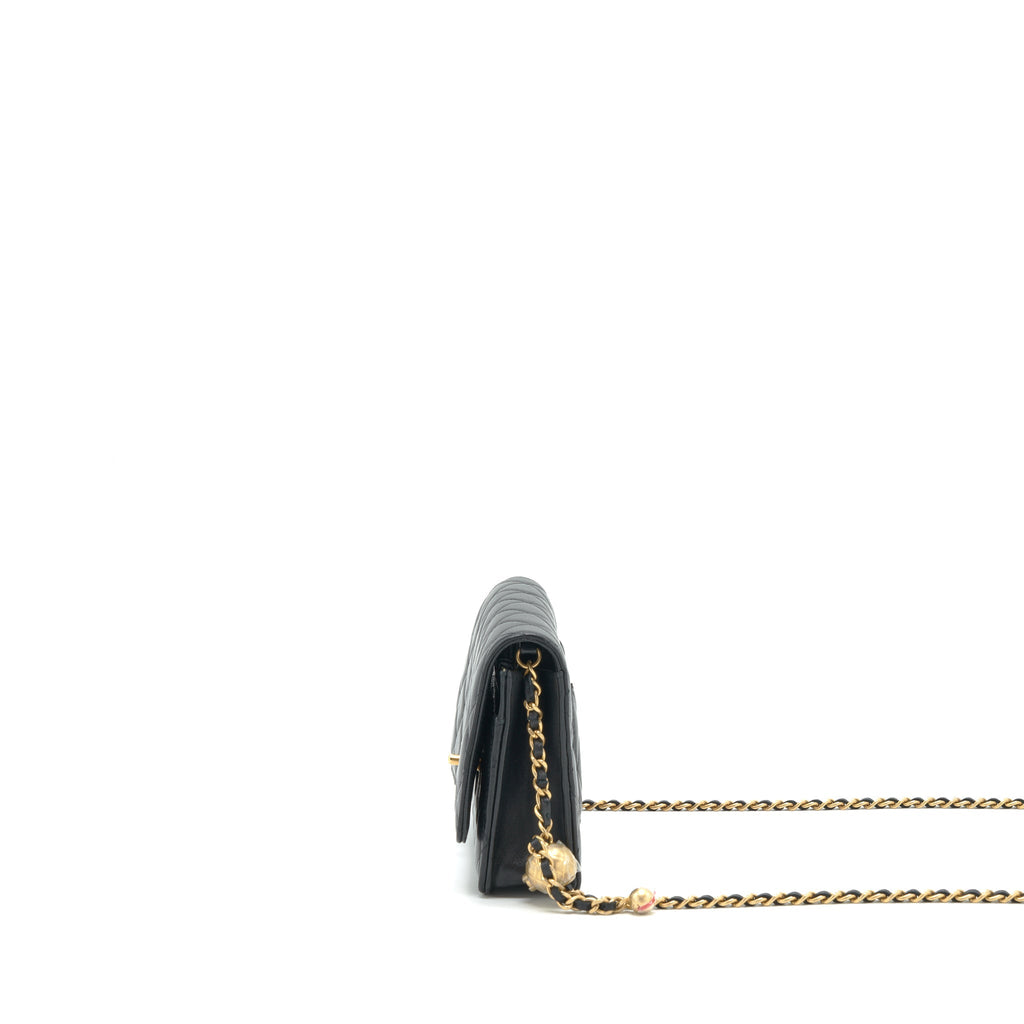 Chanel 22C Pearl Crush Wallet On Chain Lambskin Black