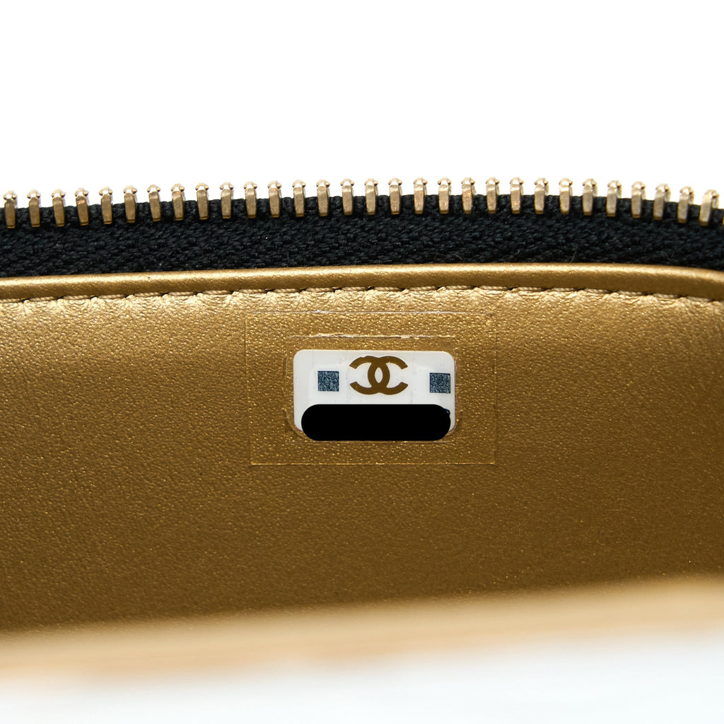 Chanel 22B Pearl Crush Long Vanity with Chain Lambskin Black  (Microchip)