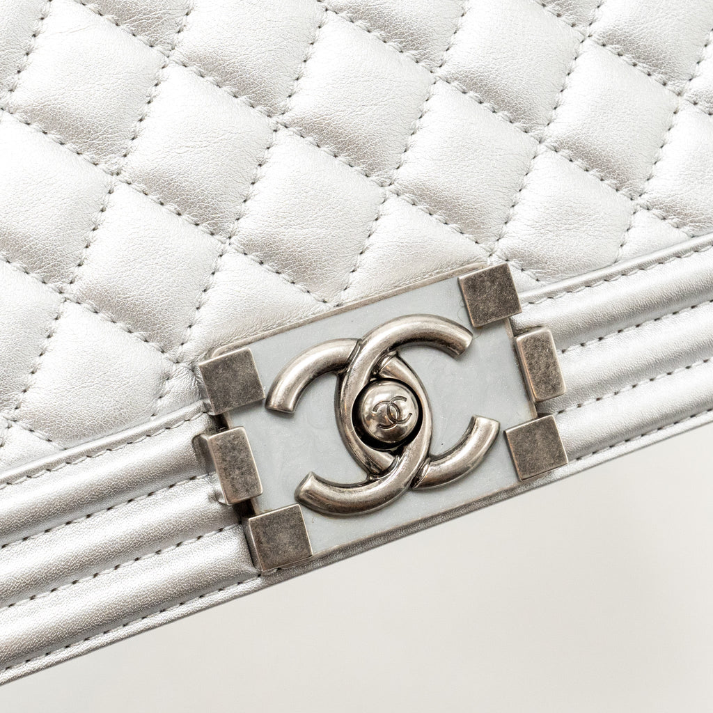 Chanel Medium Boy Bag Lambskin Silver