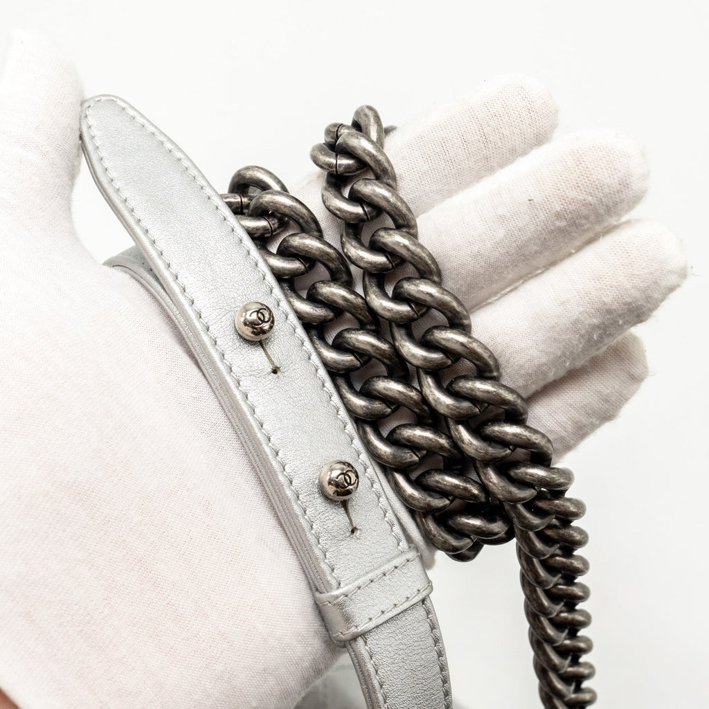 Chanel Medium Boy Bag Lambskin Silver