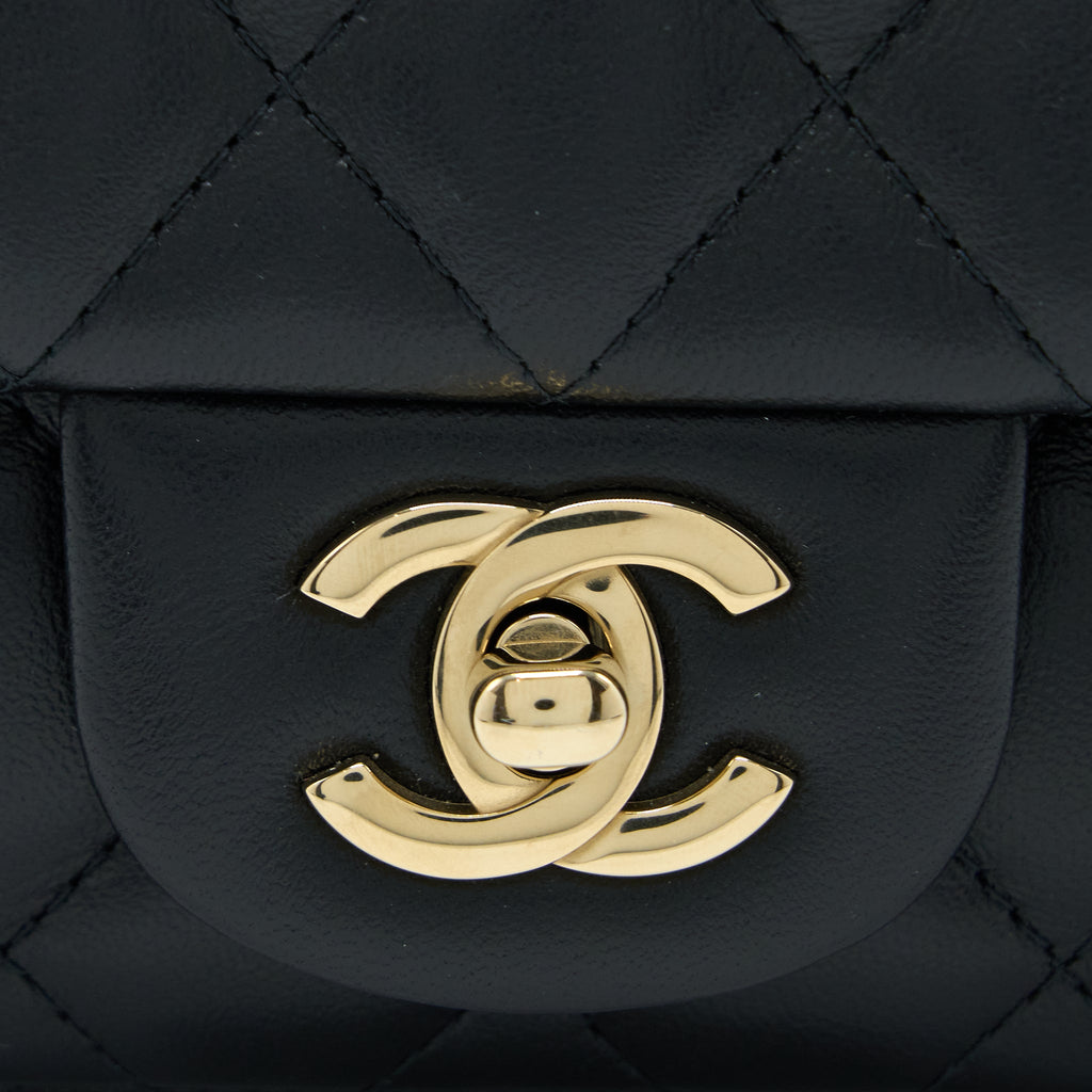 Chanel Classic Mini Square Flap Bag Lambskin Black L (Microchip)