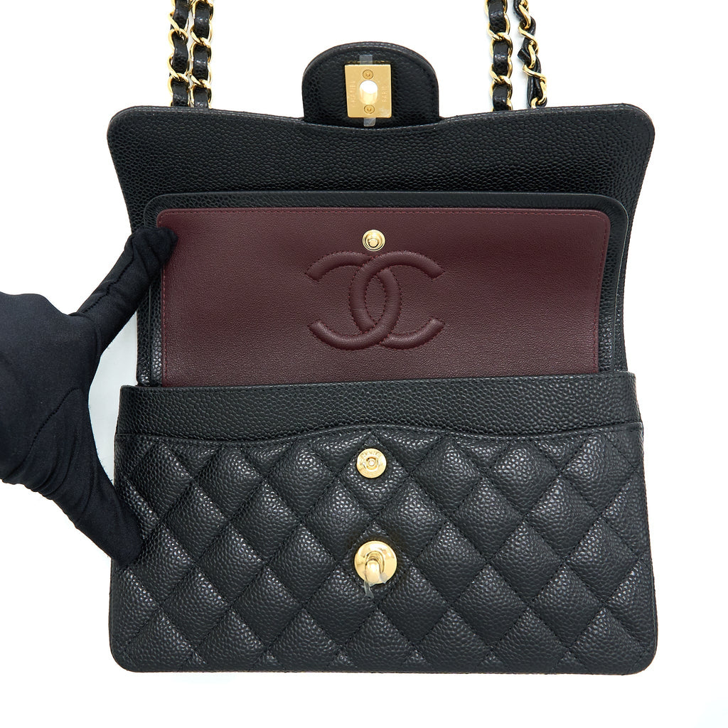 Chanel Small Classic Double Flap Bag Caviar Black  (Microchip)
