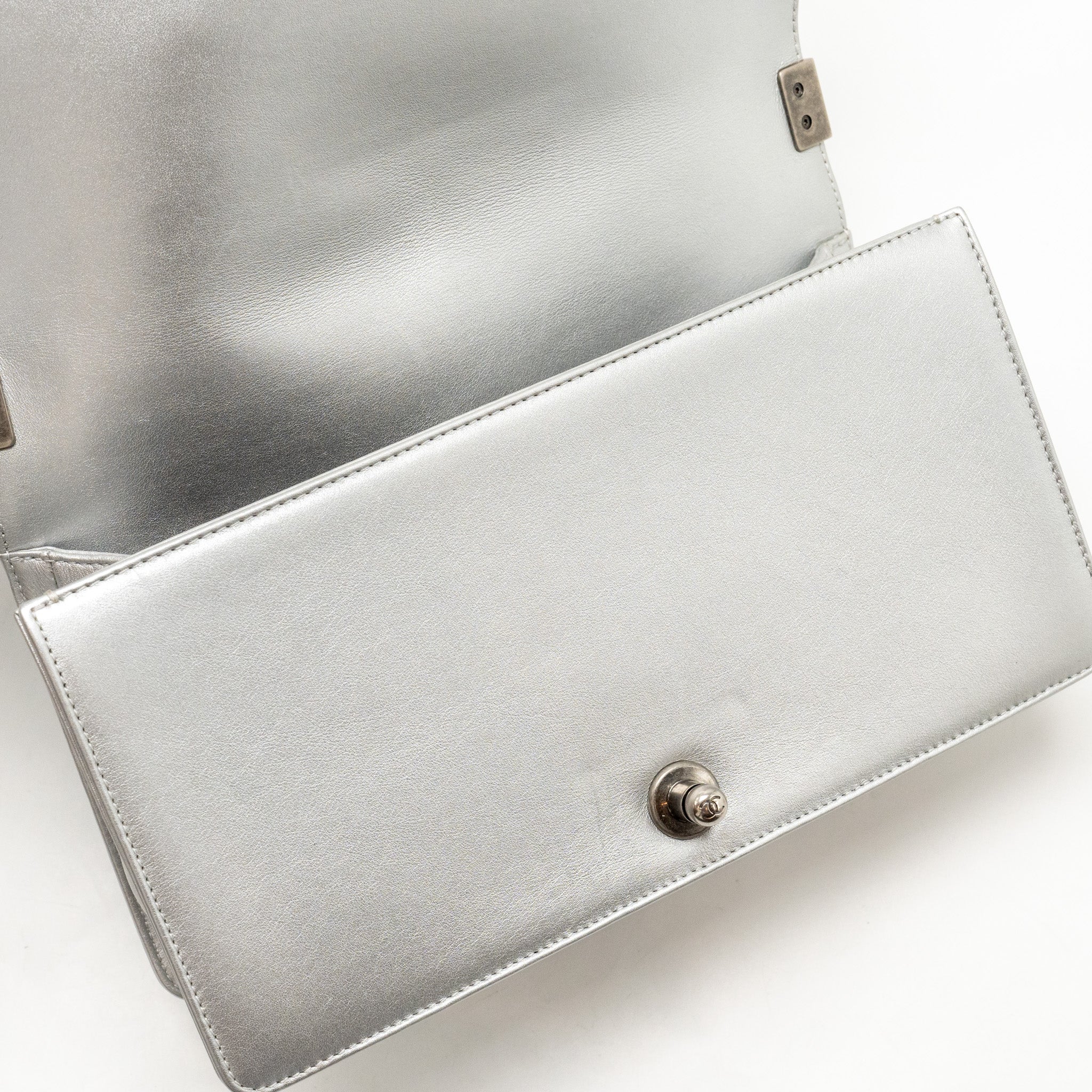 Chanel Medium Boy Bag Lambskin Silver