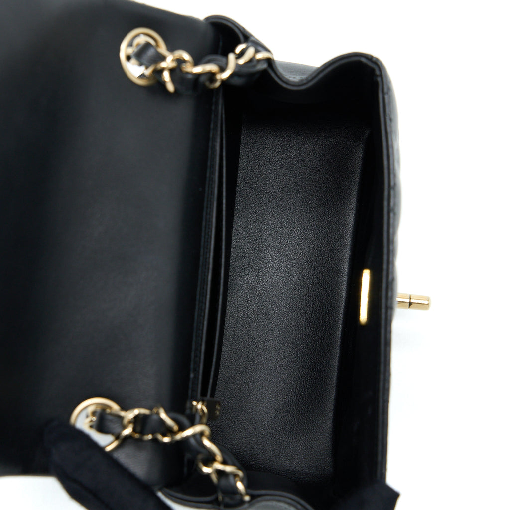 Chanel Classic Mini Square Flap Bag Lambskin Black L (Microchip)