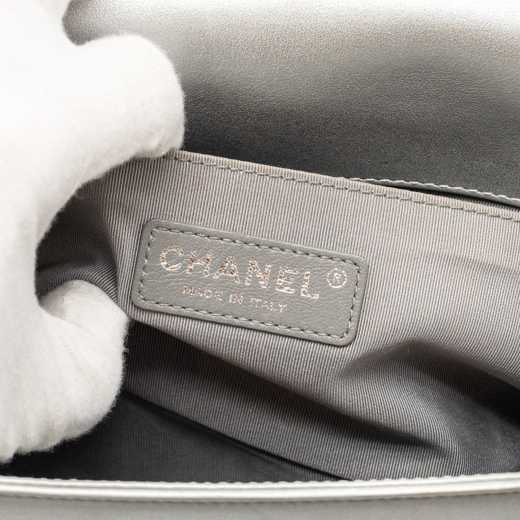 Chanel Medium Boy Bag Lambskin Silver