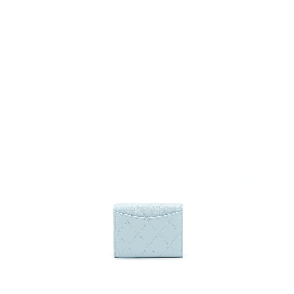 Chanel 22P Flap Double Card Holder Caviar Light Blue L