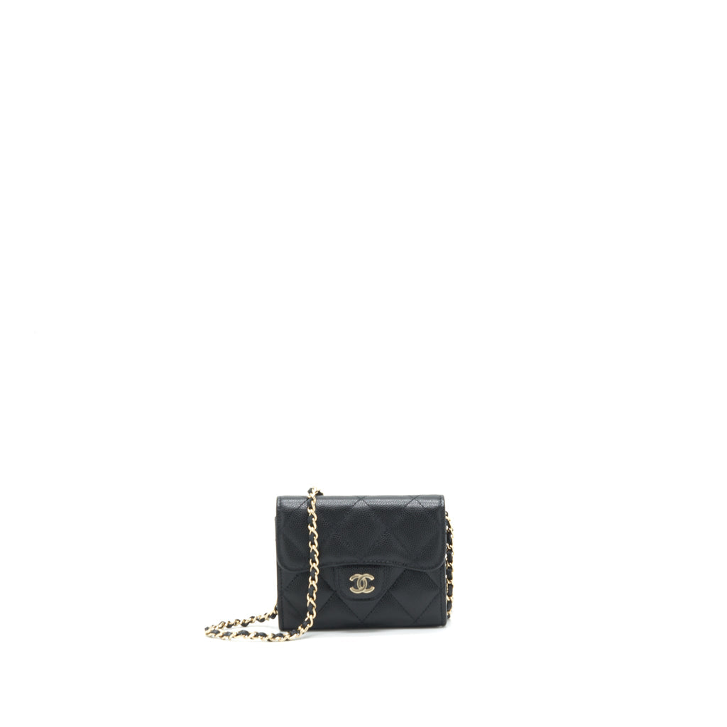 Chanel Mini Flap Card Holder With Chain Caviar Black L