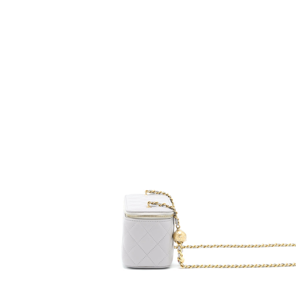 Chanel 22B Pearl Crush Long Vanity With Chain Lambskin Grey