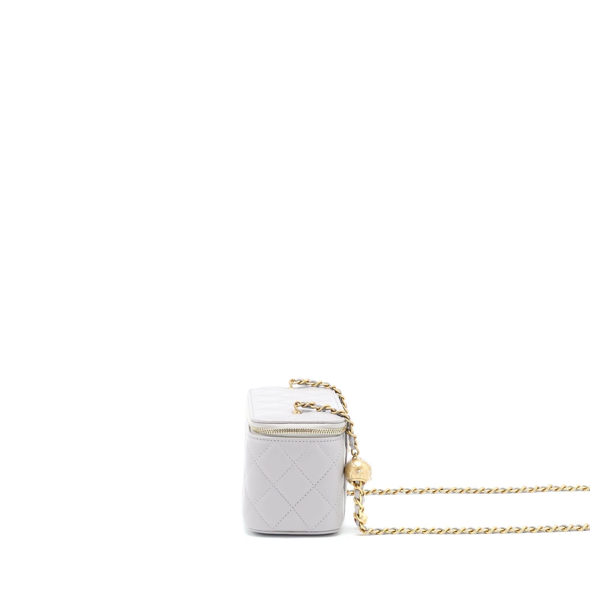 Chanel 22B Pearl Crush Long Vanity With Chain Lambskin Grey