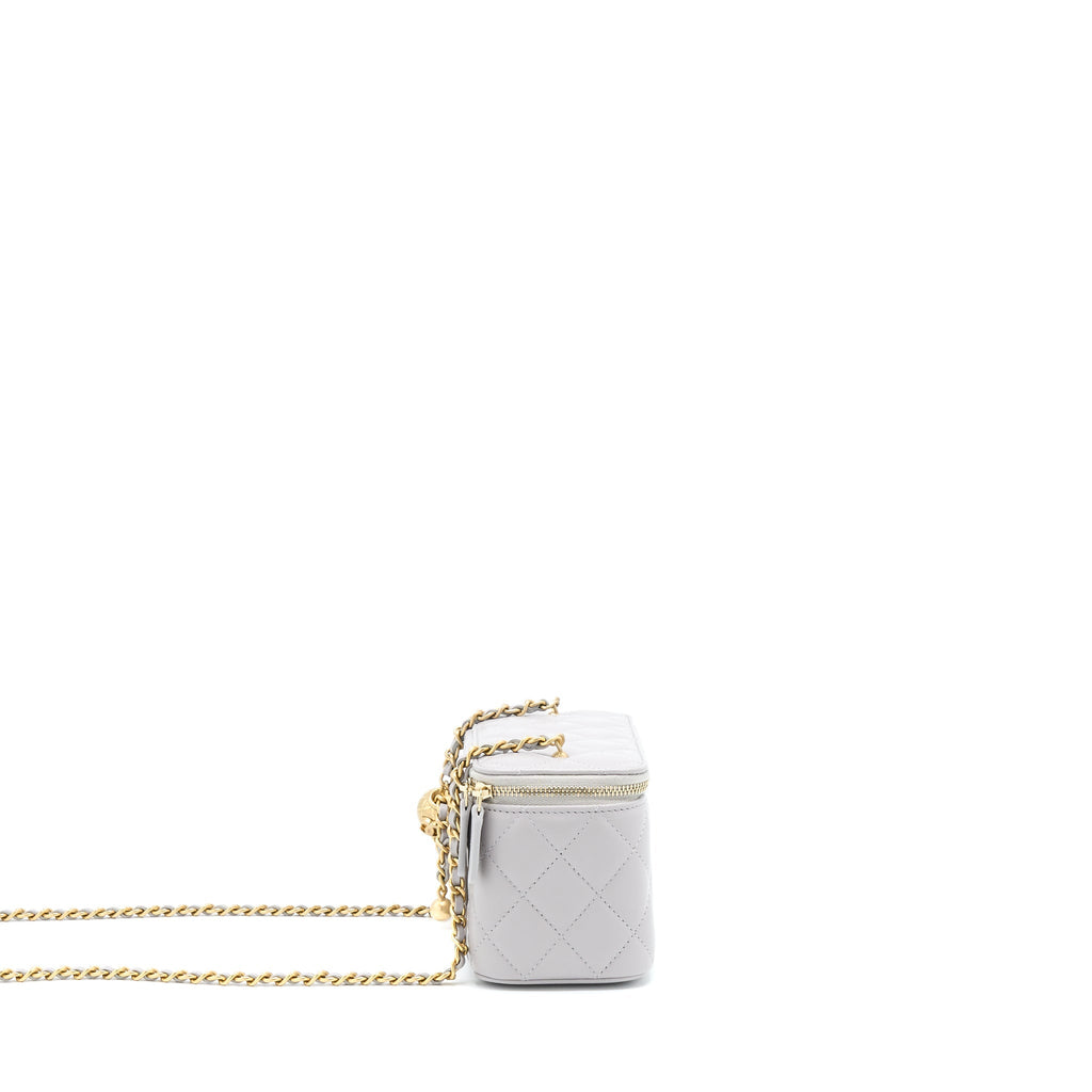 Chanel 22B Pearl Crush Long Vanity With Chain Lambskin Grey