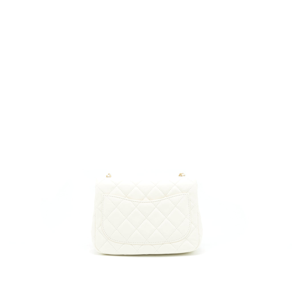 Chanel 22C Pearl Crush Mini Square Flap Bag Lambskin White