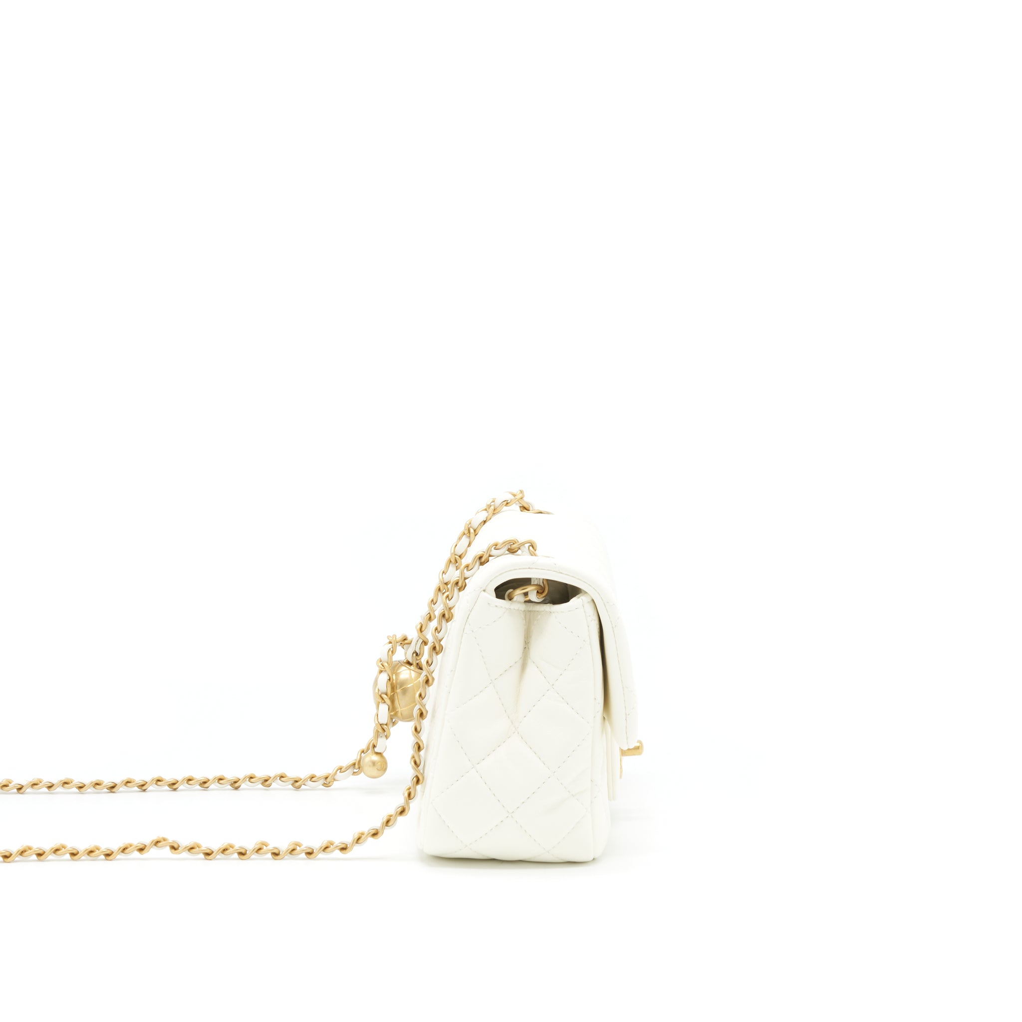 Chanel 22C Pearl Crush Mini Square Flap Bag Lambskin White