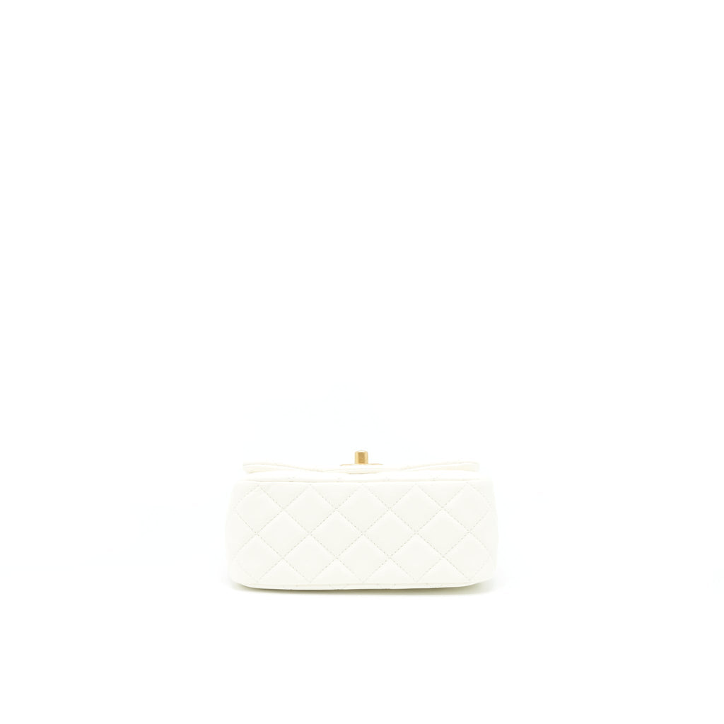 Chanel 22C Pearl Crush Mini Square Flap Bag Lambskin White