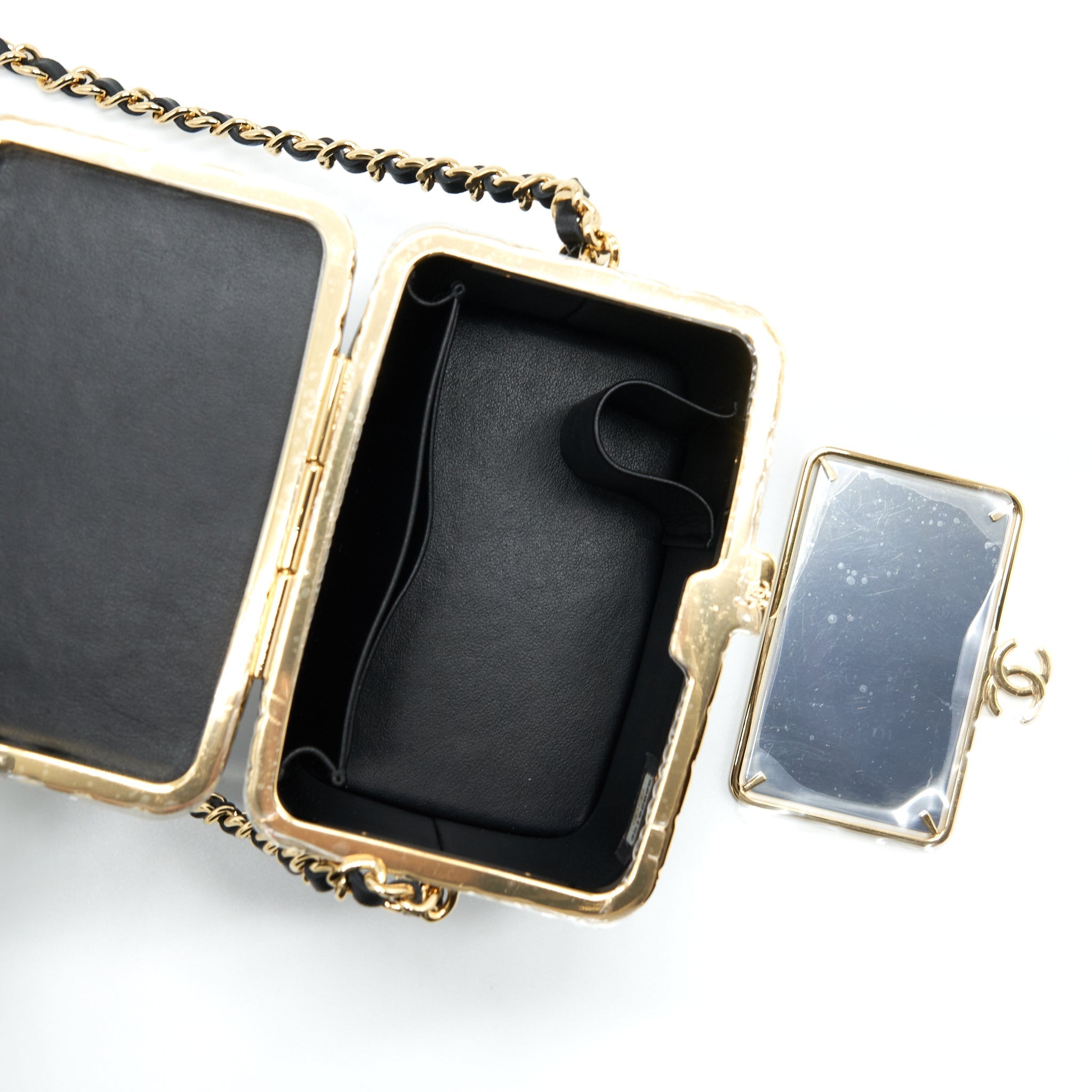 Chanel Small Clip Flap Vanity With Chain Lambskin Black
