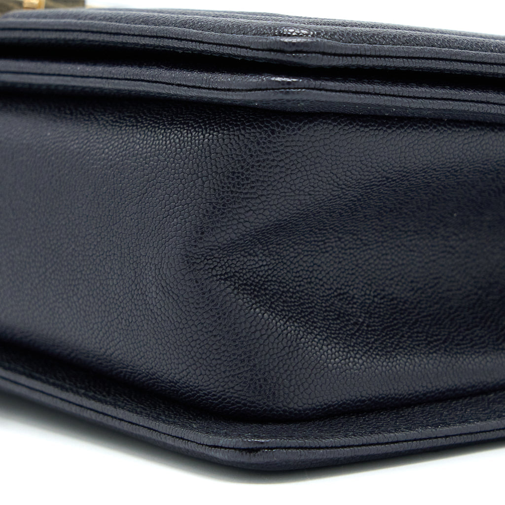 Chanel Medium Boy Bag Grained Calfskin Dark Blue L