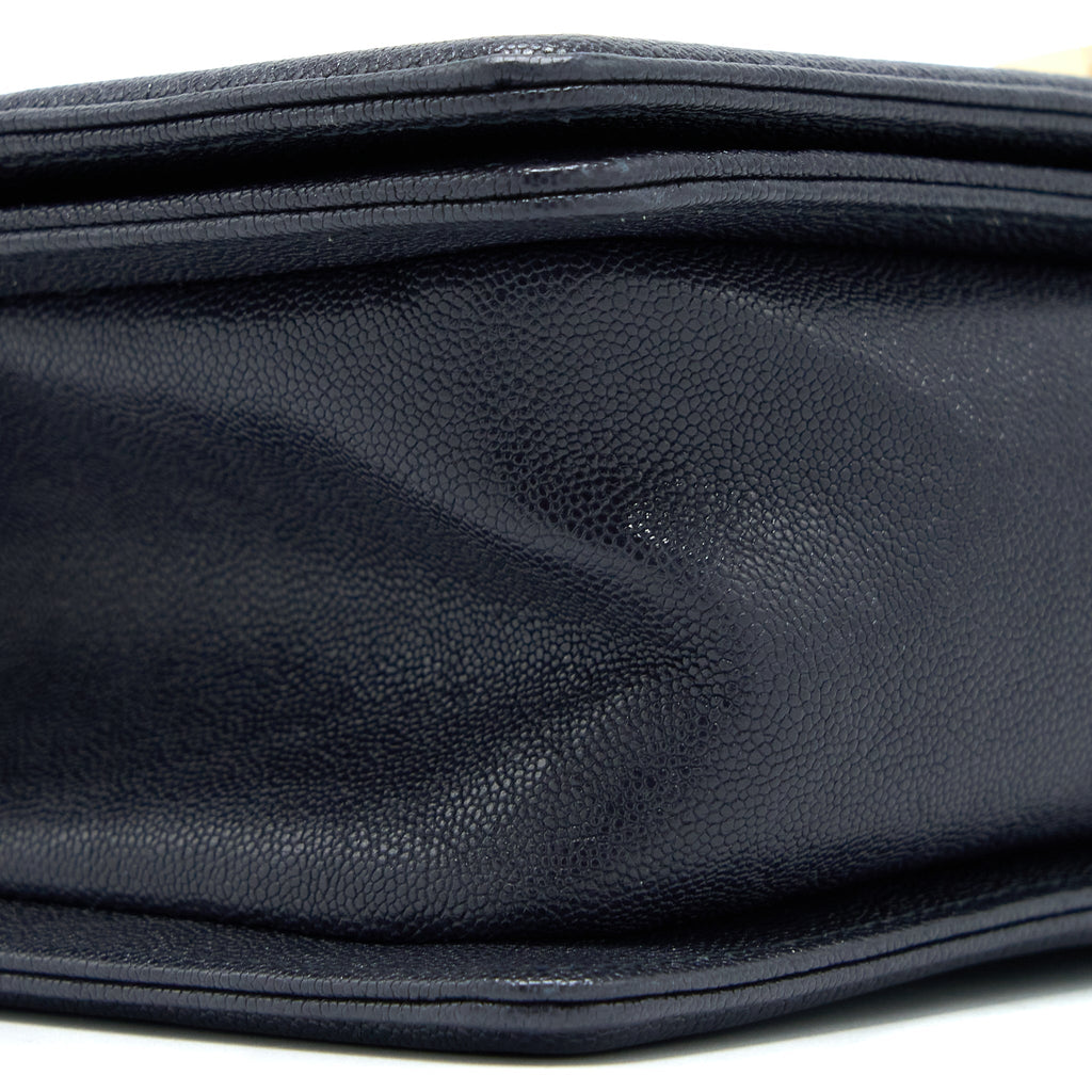 Chanel Medium Boy Bag Grained Calfskin Dark Blue L