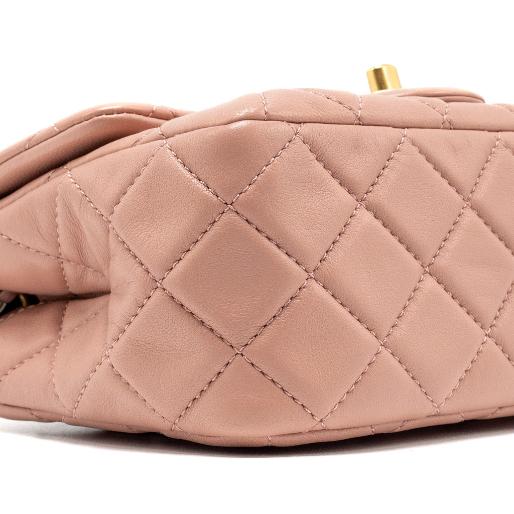 Chanel Pearl Crush Mini Square Flap Bag Lambskin Pink  (microchip)