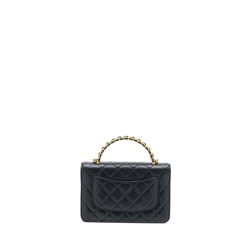 Chanel Detailed Top Handle Wallet on Chain Lambskin Black  (Microchip)