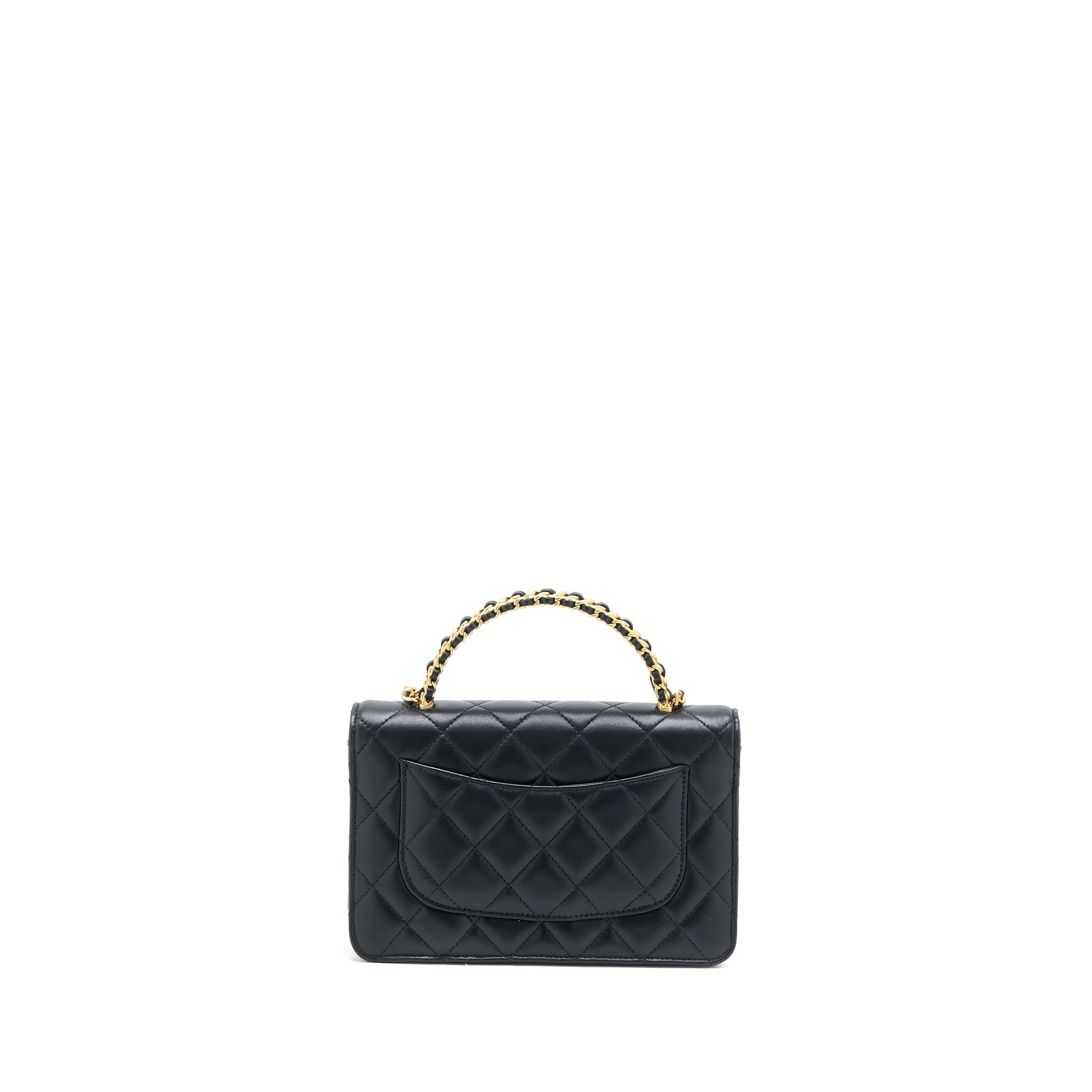Chanel Detailed Top Handle Wallet on Chain Lambskin Black  (Microchip)