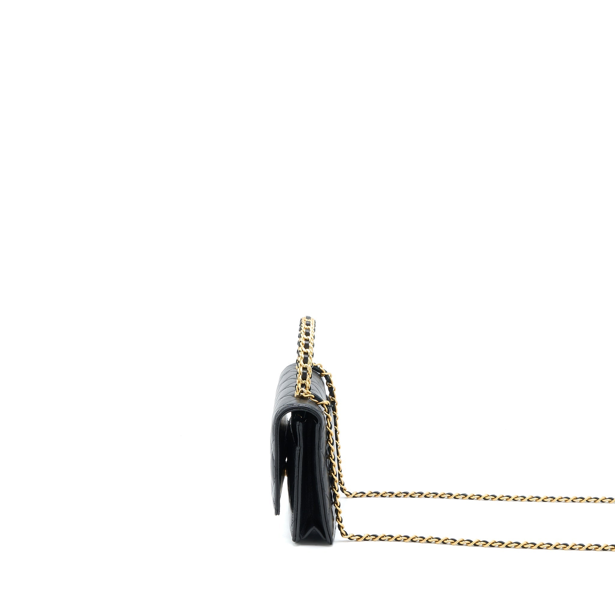 Chanel Detailed Top Handle Wallet on Chain Lambskin Black  (Microchip)