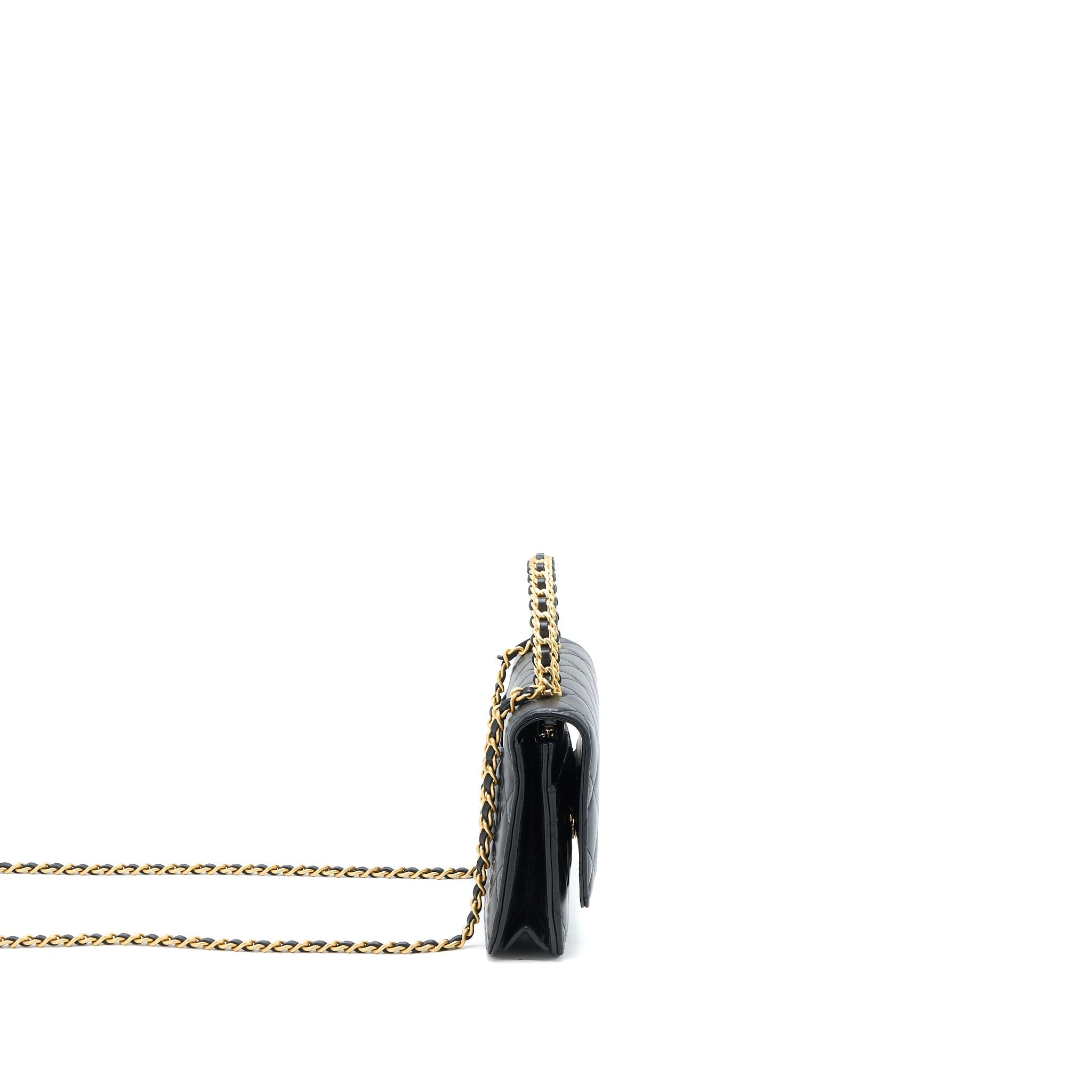 Chanel Detailed Top Handle Wallet on Chain Lambskin Black  (Microchip)