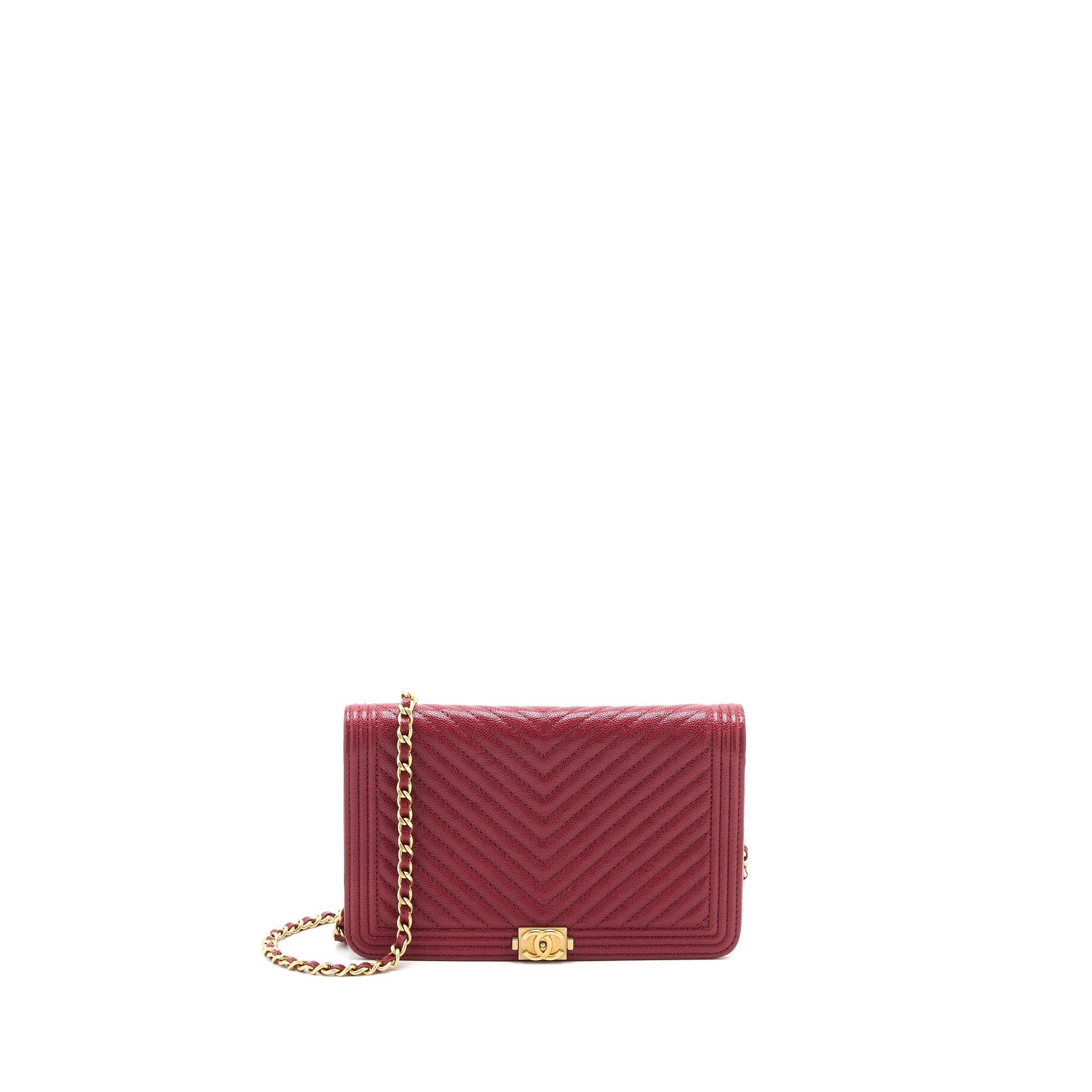 Chanel Boy Wallet On Chain Chevron Caviar Red Brushed