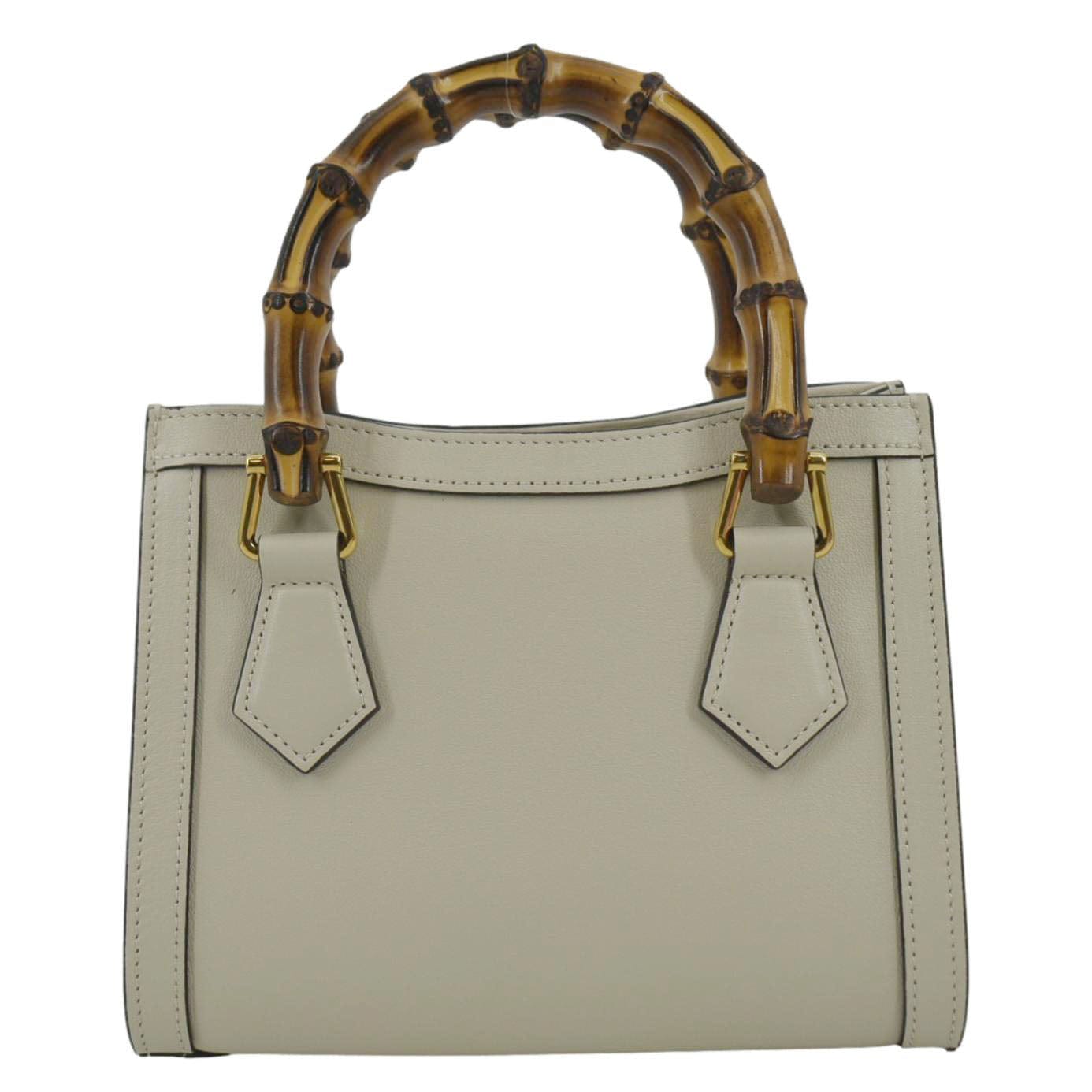 GUCCI Diana Bamboo Mini Leather Tote Bag White 655661