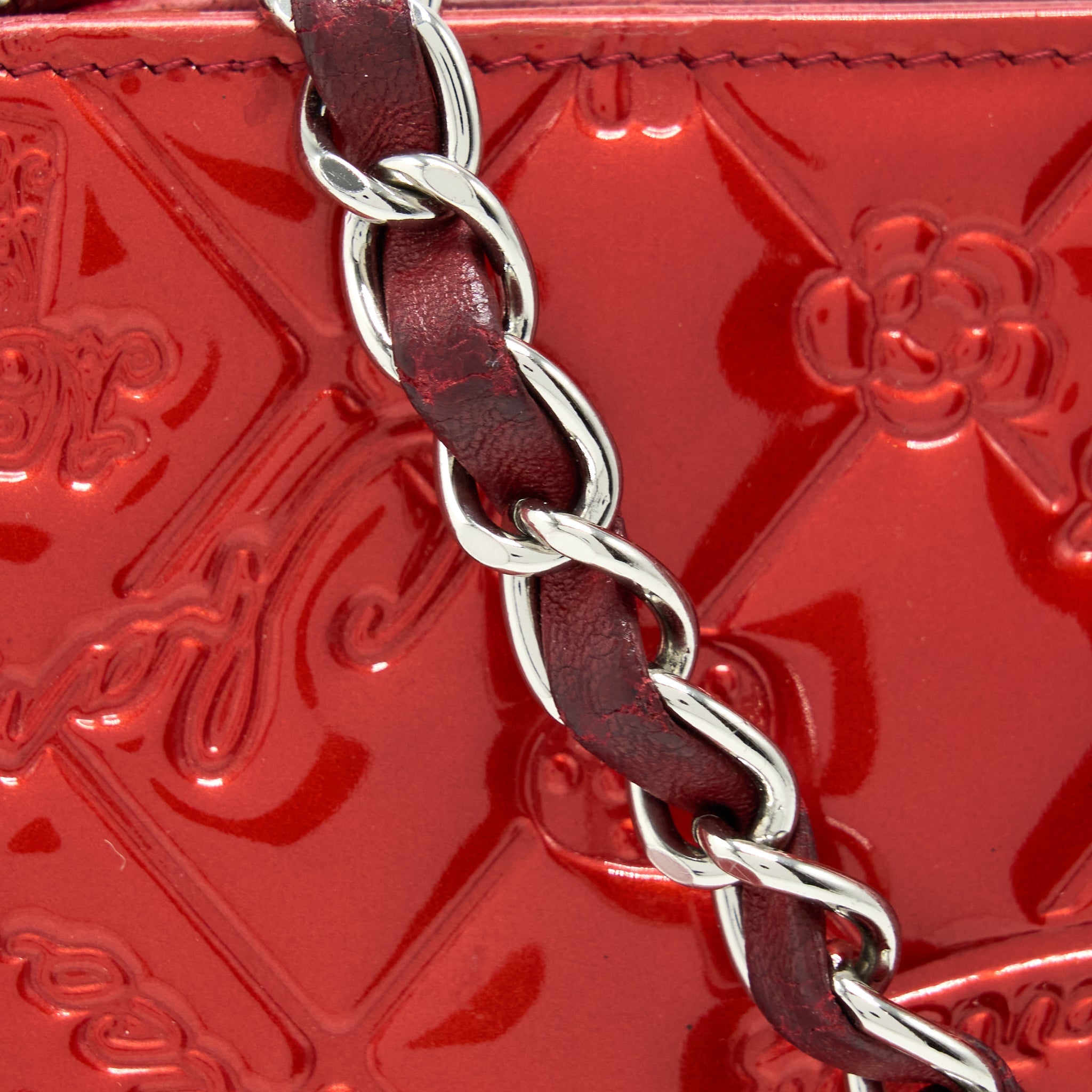 Chanel Vintage Leather Charm Printed Chain Shoulder Bag Red