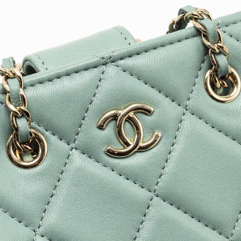 Chanel mini quilted chain bag lambskin light blue L