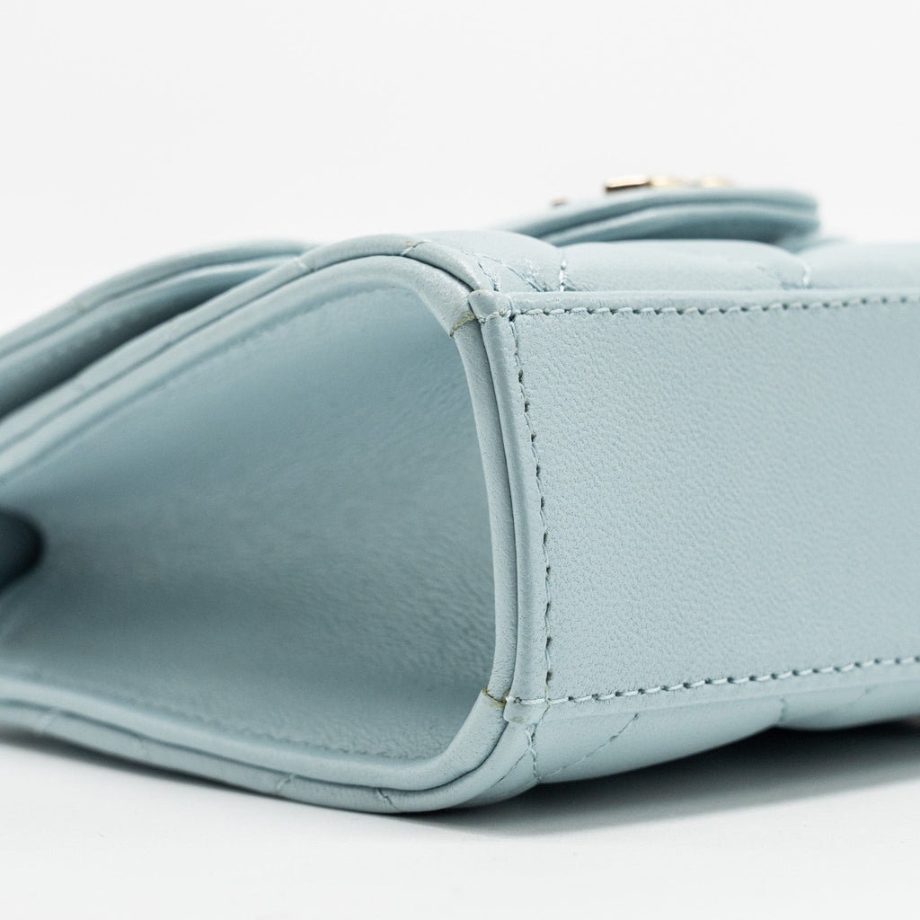 Chanel Top Handle Mini Flap Bag Lambskin Light Blue L