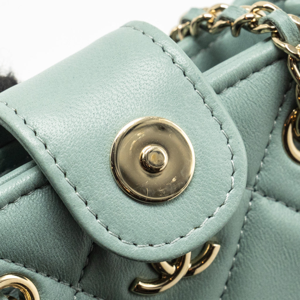 Chanel mini quilted chain bag lambskin light blue L