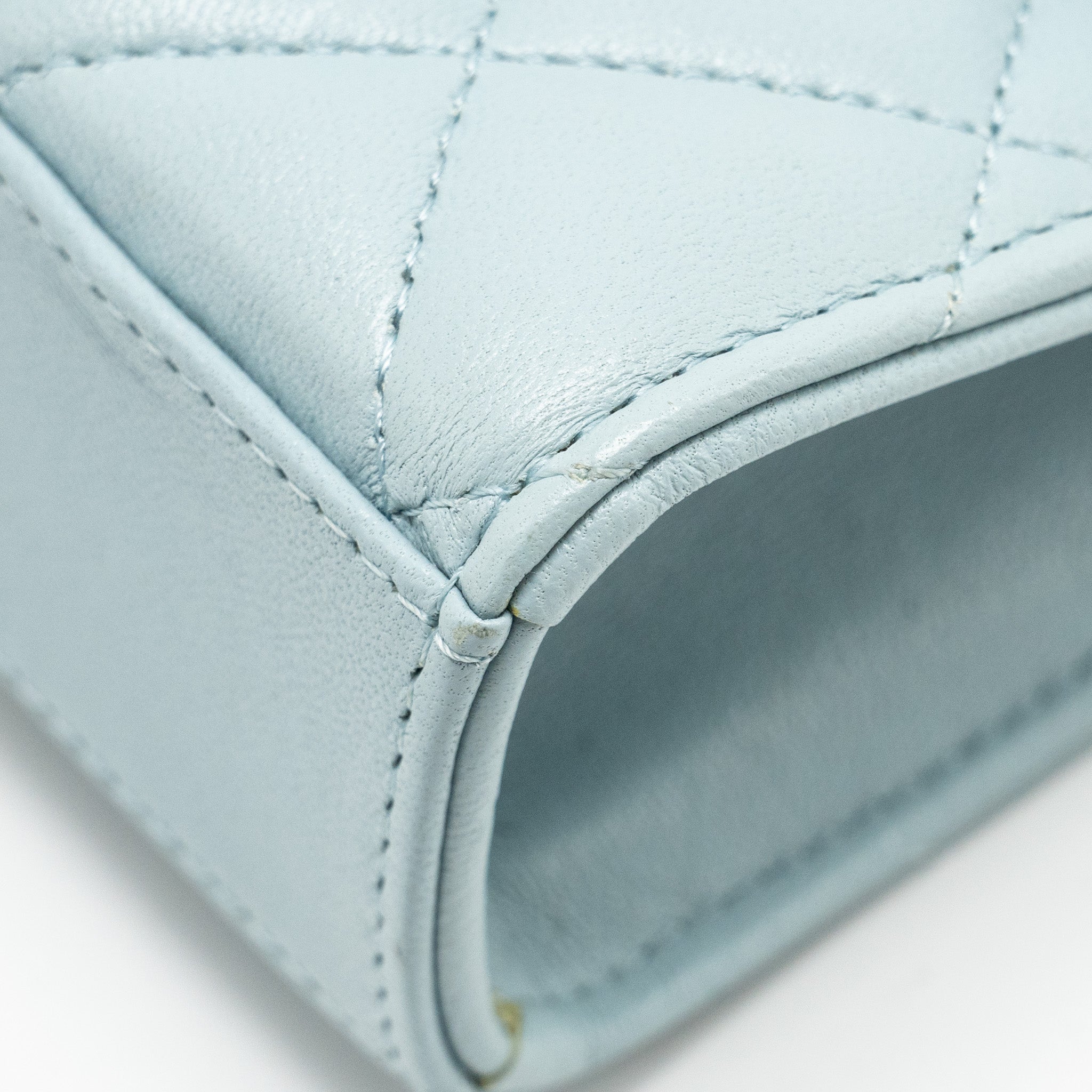 Chanel Top Handle Mini Flap Bag Lambskin Light Blue L