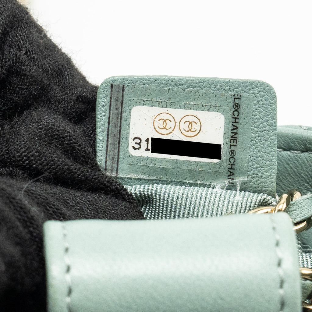 Chanel mini quilted chain bag lambskin light blue L