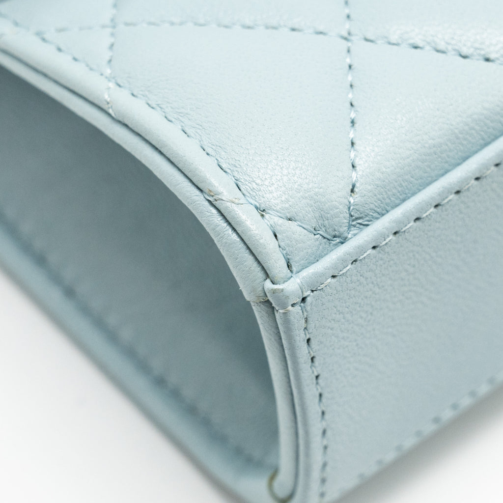 Chanel Top Handle Mini Flap Bag Lambskin Light Blue L