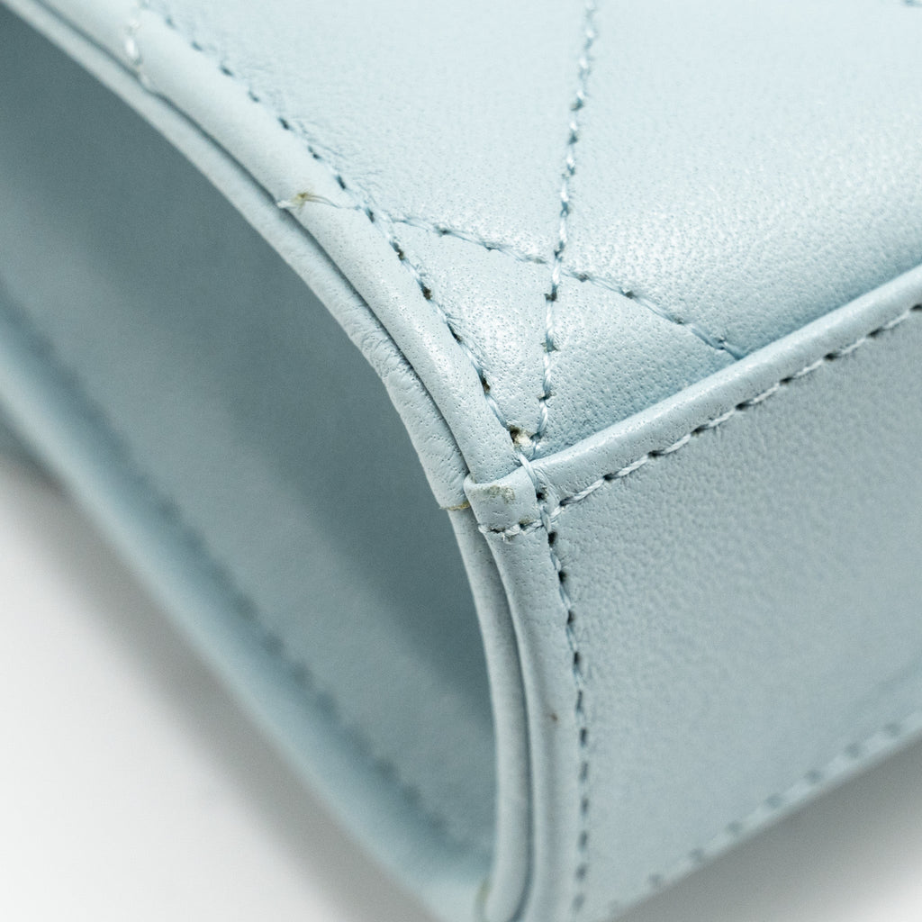 Chanel Top Handle Mini Flap Bag Lambskin Light Blue L