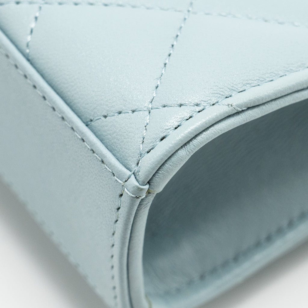 Chanel Top Handle Mini Flap Bag Lambskin Light Blue L